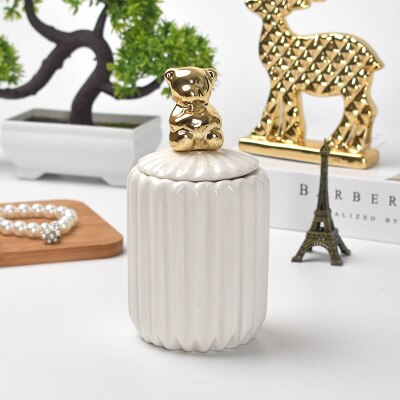 Nordic Storage Bottles Gold Plated Ceramic Cover Glass Jar Color Candy Snack Storage Tank Cartoon Animal Shape Home Decoration: B4
