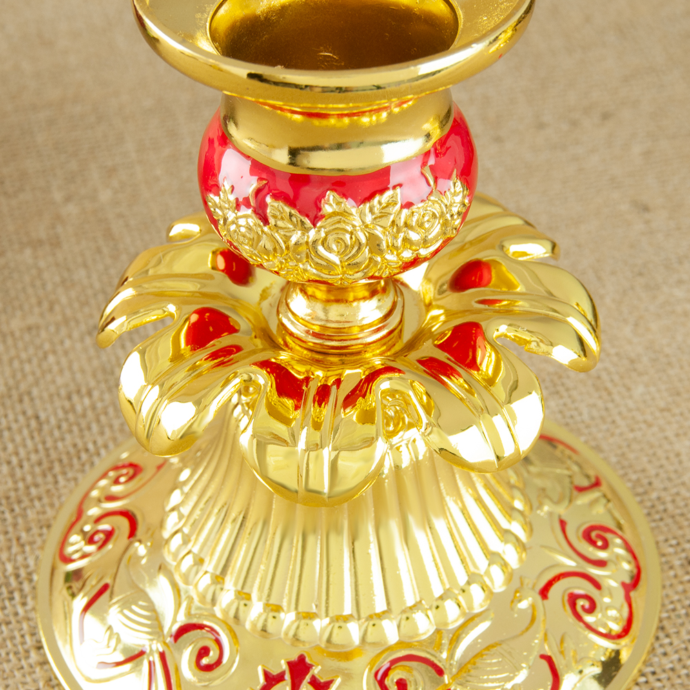 Orthodox Church Candle Holder Gold Plated Single Candlestick with Colored Enamel Religion Church Home Table Easter Decor