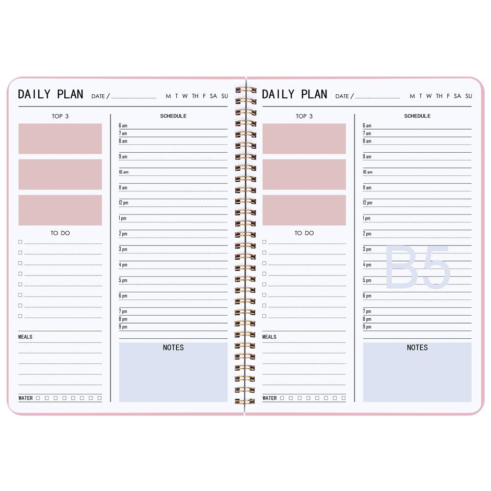 Trees Non-Dated Daily Hourly A4 Planner Notebooks Pink Agenda Appointment Plan Notebooks No Day-to-do list Meals Bullet Journal