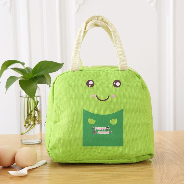 Cartone animato stampa isolamento impermeabile Picnic pranzo borse Unisex bambini addensato foglio di alluminio impacco di ghiaccio scuola conservazione degli alimenti borsa: green