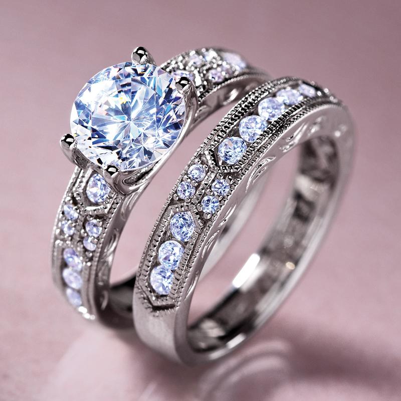 Hutan Ethnic Bridal Wedding Women Ring 2Pcs Silver Color Noble Lay Party Finger Rings CZ Stone Stylish Jewelry: 6