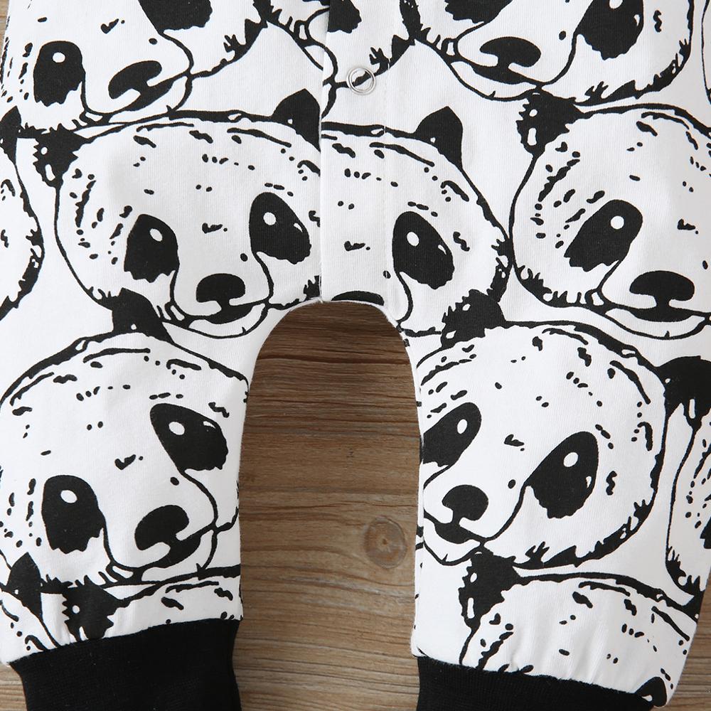 Patpat 2020 nova primavera e verão outono bebê panda impressão manga longa macacão com chapéu conjunto para o bebê menino