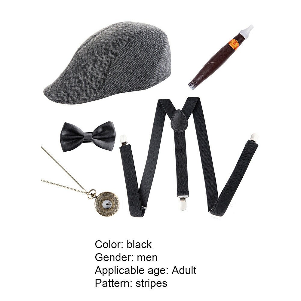 Adult Men's 20's 1920s Gatsby Gangster Costume Accessories Set Halloween Cosplay Party Cap Panama Hat Suspenders: Cyan
