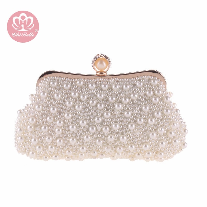 Chi Belle blanc pur perle de à la main soirée pochette mariée demoiselle d'honneur fille sac à main princesse sac à main