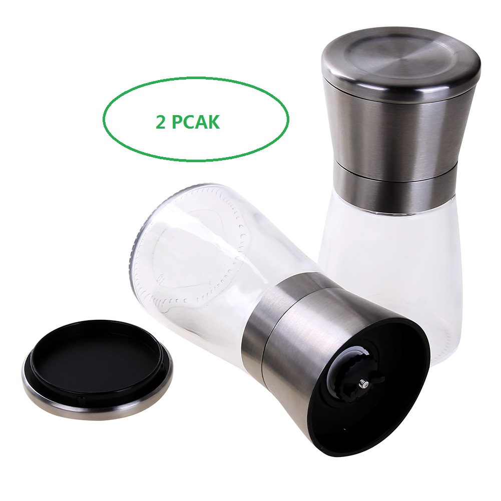 Glazen Zout- En Peperschudders Met Roestvrijstalen Deksel - 360° Rotatie, 4 Gietmodi, Lekvrij