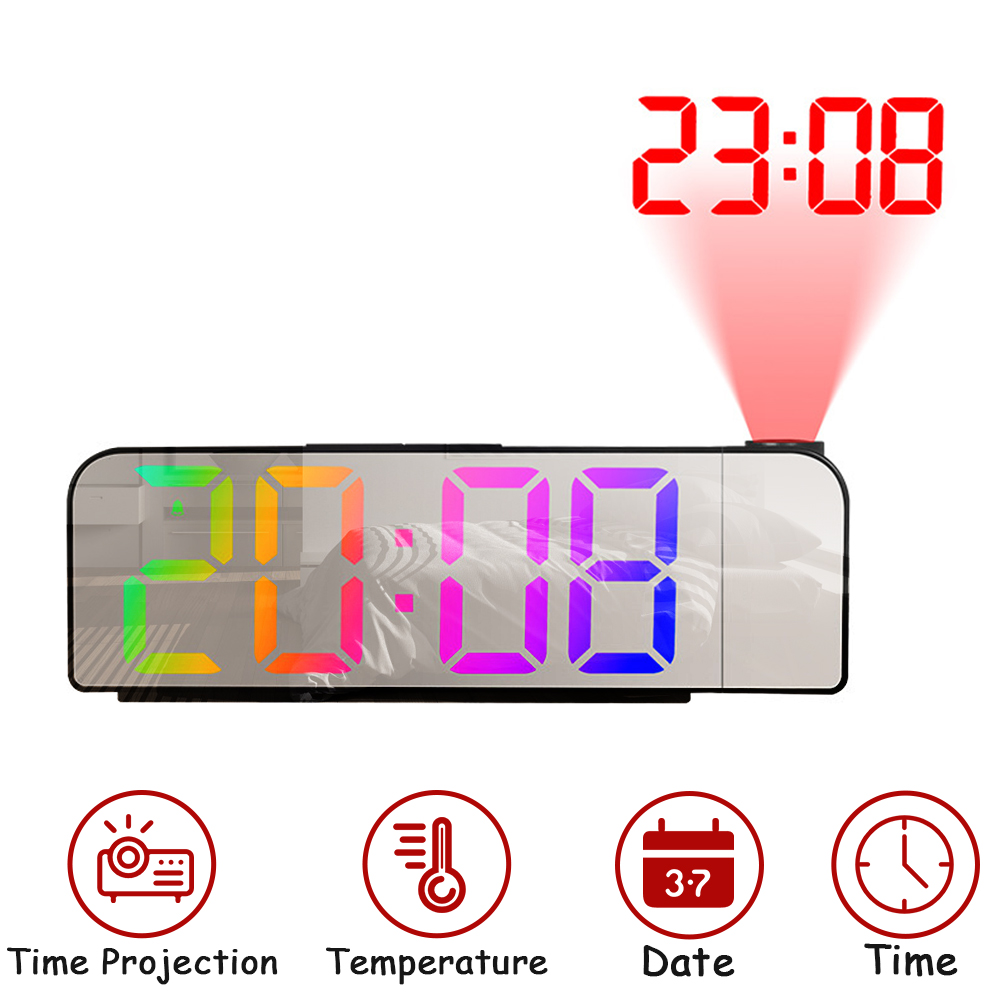Xiaomi 180 ° Rotatie Projectie Wekker 12/24H Led Digitale Klok Usb Lading Plafond Projector Wekker Slaapkamer Desktop: GRIJS