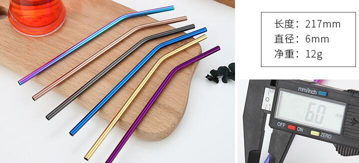Paille de jus outils de Bar | Pailles en acier inoxydable, coude droit, boire paille jus de paille, couleur mélangée 215mm de long: 6x215mm Bend