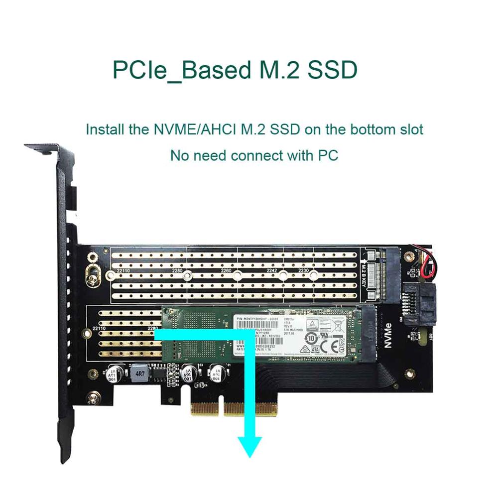 Glotrends 2 In 1 M.2 Pcie Adapter Met Emi Bescherming Cover En Ventilator Voor M.2 Pcie Ssd (Key-M) en M.2 Sata Ssd (Key B/B + M)