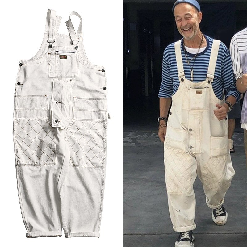 Ensfarvet herre jumpsuit streetwear smækbukser mærke afslappet seler løse bukser cargo overalls herre