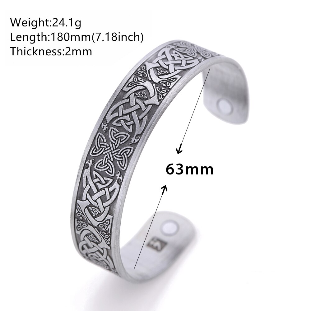 LIKGREAT Metal Engraved French Caroline Dynasty Cross Bangle Women Men Amulet Jewelry Celtics Knot Magnetic Cuff Bracelet: antique silver