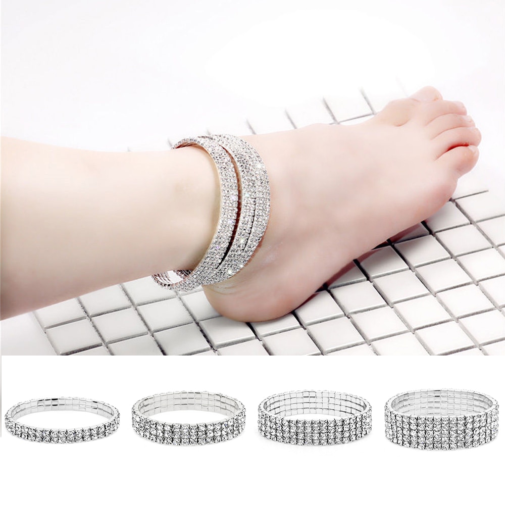 Stretchy Bracelet Anklet Ankle chain Diamante RhinestonesFoot JewelryCrystal Bracelet 1/2/3/4/5 Rows