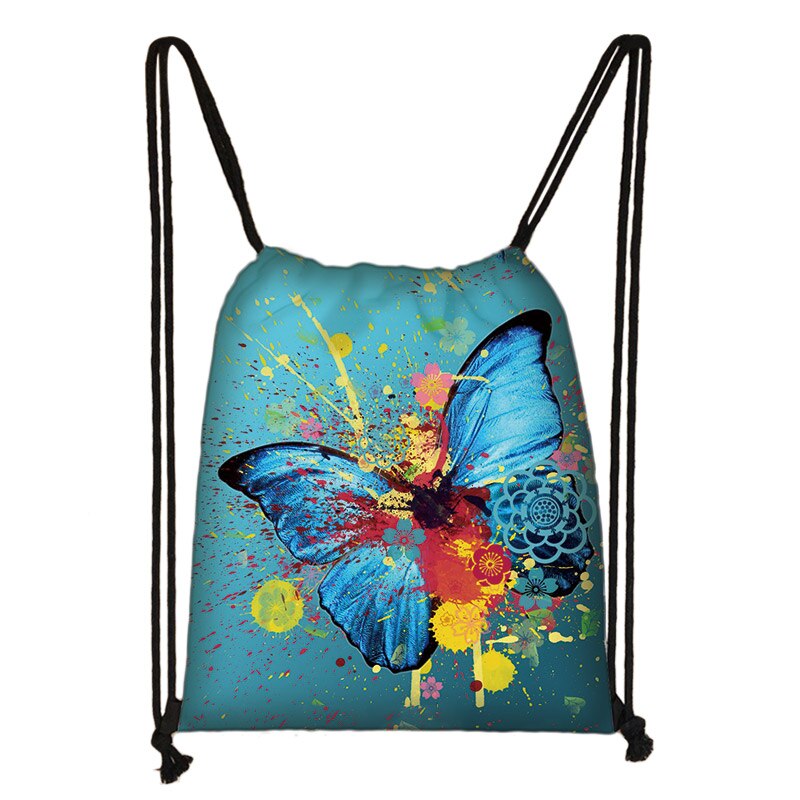 Bella farfalla stampa adolescente ragazze borsa con coulisse zaino zaino Casual giornaliero borse con coulisse borse di stoccaggio: 012