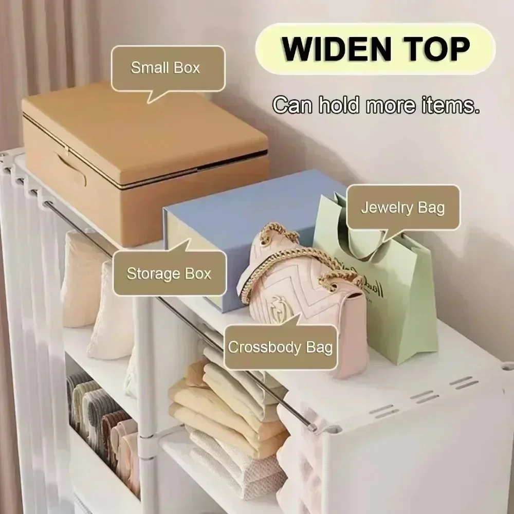Armoire de rangement anti-poussière pour chambre à coucher T1 avec rideaux, bibliothèque simple, armoires multicouches, grande capacité