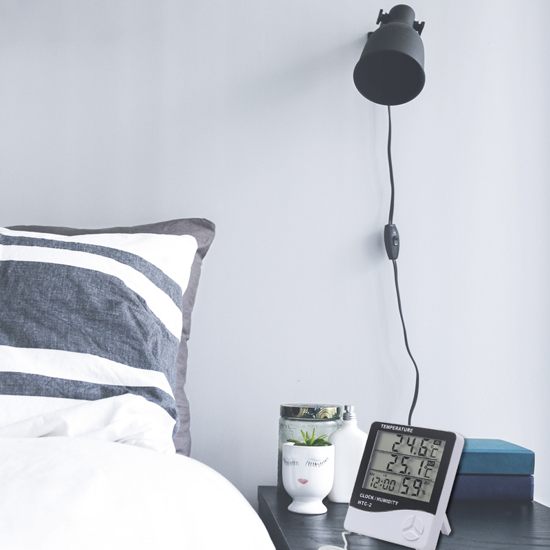 Digital Thermometer Hygrometer Weather Station Temperature Humidity Tester Clock Alarm Wall Indoor Outdoor Sensor Probe LCD