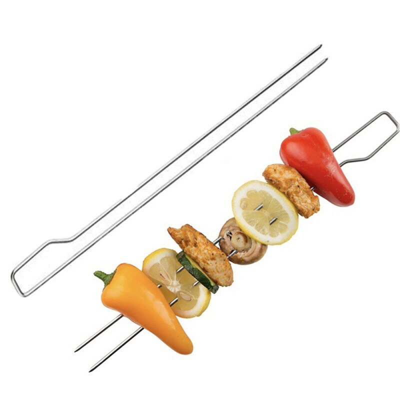 Stainless Steel Barbecue Stick Double Fork Portable Barbecue Needles Barbecue Skewer For Camping Picnic Home Restaurant Use