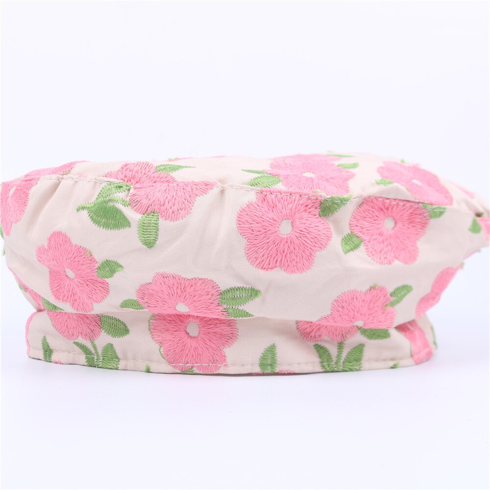Ins blomst brodert basker kvinnelig vår sommer rosa baretter vintage maler flat hat gorras: Rosa