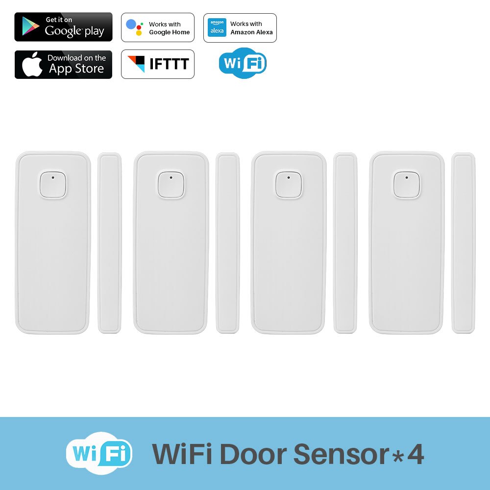Sensor de Porta Janela De Alarme Inteligente Home Security Wi-fi inteligente PK Xiaomi Porta Sensor de Trabalho Com Alexa Google App Controle Tuya casa IFTTT: 4 Pcs