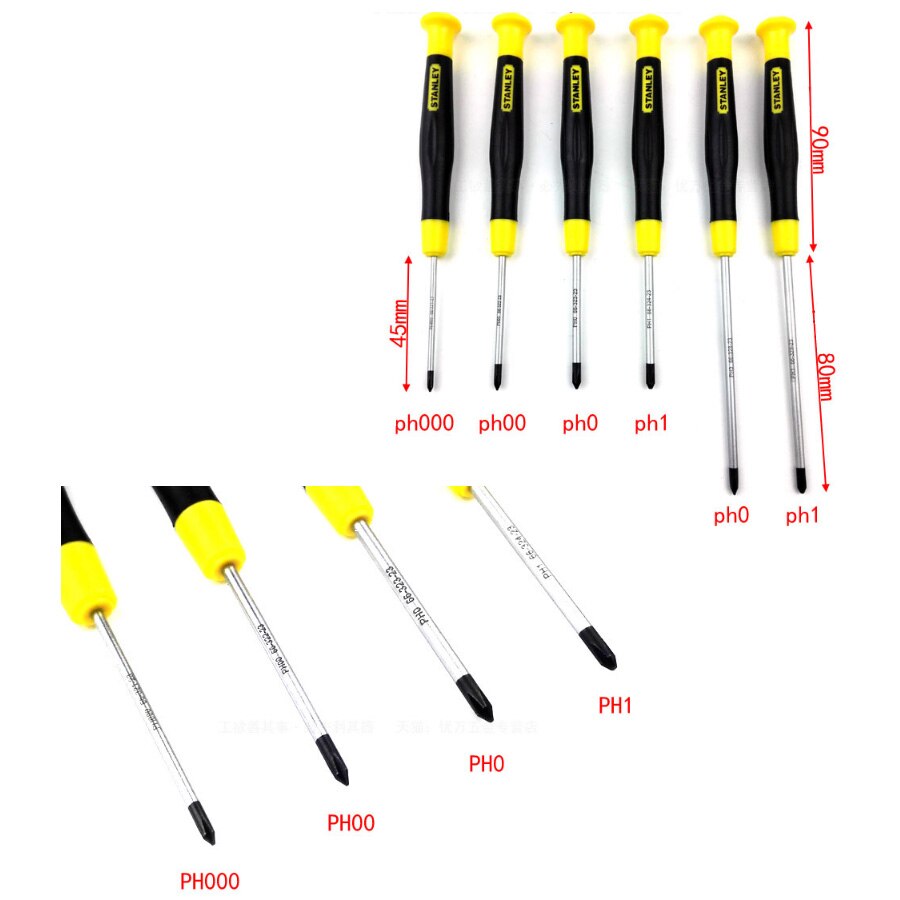 Stanley 1- kpl tarkkuus phillips ristipää mikro mini ruuvimeisseli  ph000 ph00 ph0 ph1 s2 terästä kameran silmälasit lelut työkalu