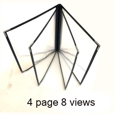 1, 2, 3, 4 sheets 2, 4, 6, 8 views menu menu book cover Fits 1/2\" x 11\" A4 Transparent PVC Holder: 4 page 8 view