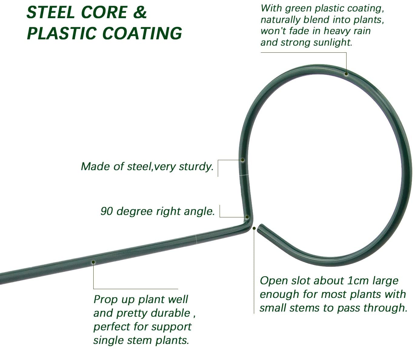 6Pack Plant Support Rod Steel Garden Single Stem Support Stake Plant Cage Support Ring for Flower Rose Tomato Orchid Lily Peony