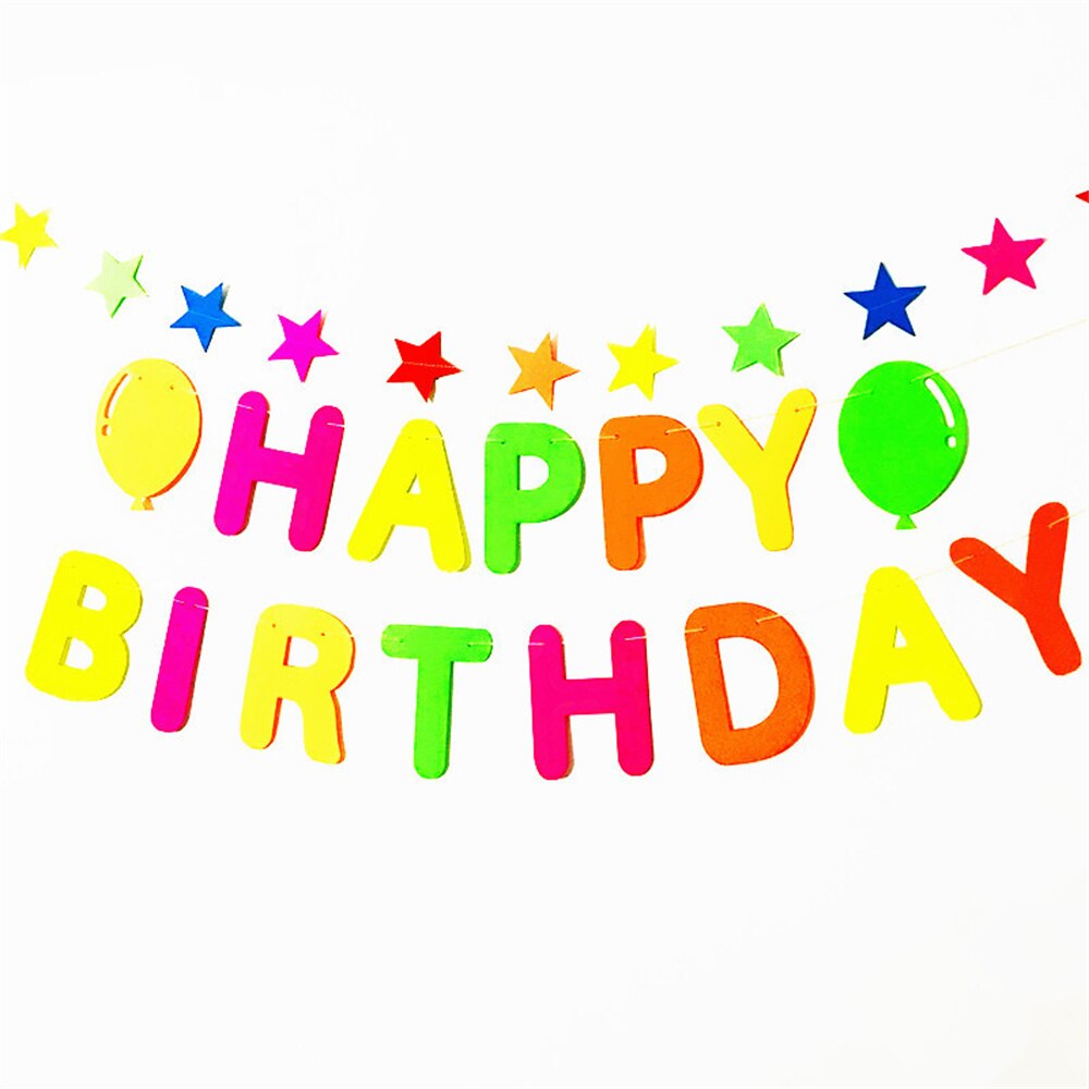 Fluorescent Neon Happy Birthday Banner Stars Fluorescent Banners Party Backdrop Luminous Glow Birthday Party Decor