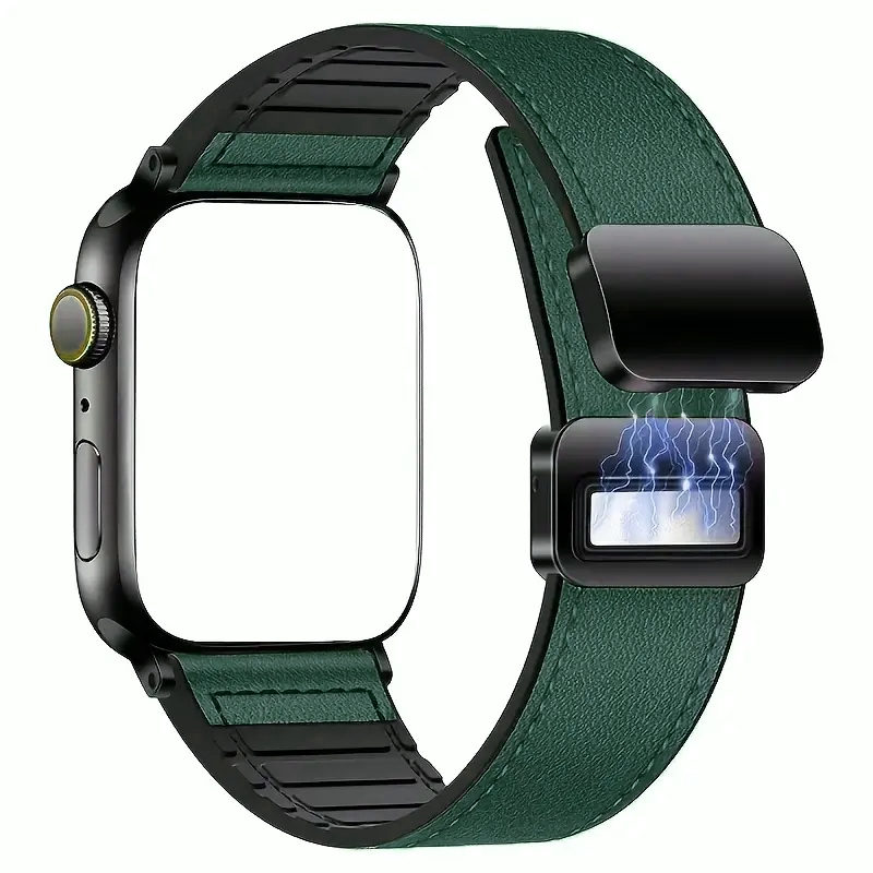 Leer + siliconen band voor Apple Watch Band Ultra 49 mm 44 mm 45 mm 41 mm 46 mm 40 mm 42 mm Magnetische armband iwatch Series 10 9 8 7: Beige / 14mm