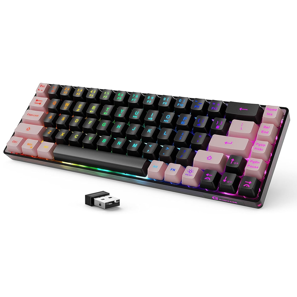 GEODMAER Wireless Gaming Keyboard Rechargeable Backlit Gaming Keyboard 68 Keys Anti-ghosting No-Conflict 2.4G Keyboard for PC: Pewter