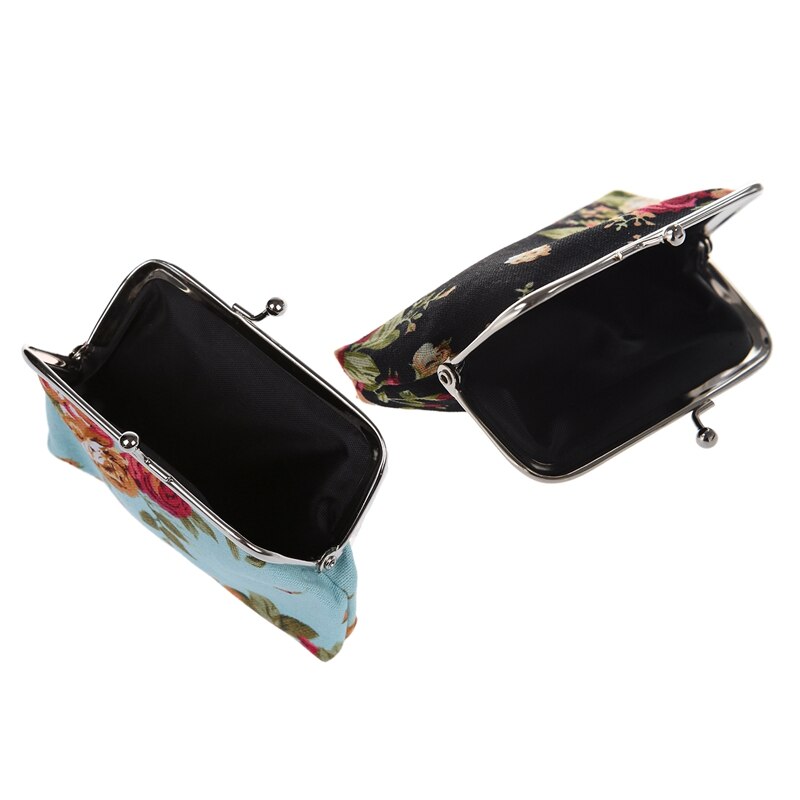 2 Pcs Canvas Hasp Purse Key Coin Wallet Bag(Blue) & (Black)