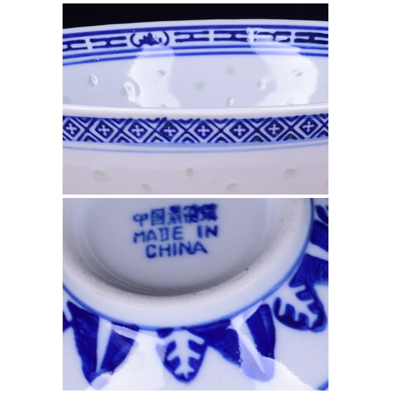 Chinese Dragon Fine Blue and White Porcelain Rice Pattern Bowls Cereal Bowls Rice Bowls Jingdezhen China Soup Bowl Fruit Bowl