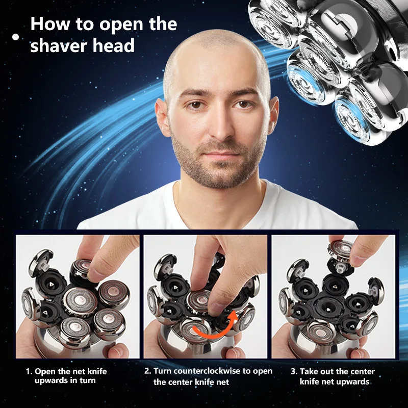 Afeitadora eléctrica 7D, cortadora flotante, Base de cabezal, cortadora de barba portátil para hombres, maquinilla de afeitar eléctrica con cabezal calvo recargable