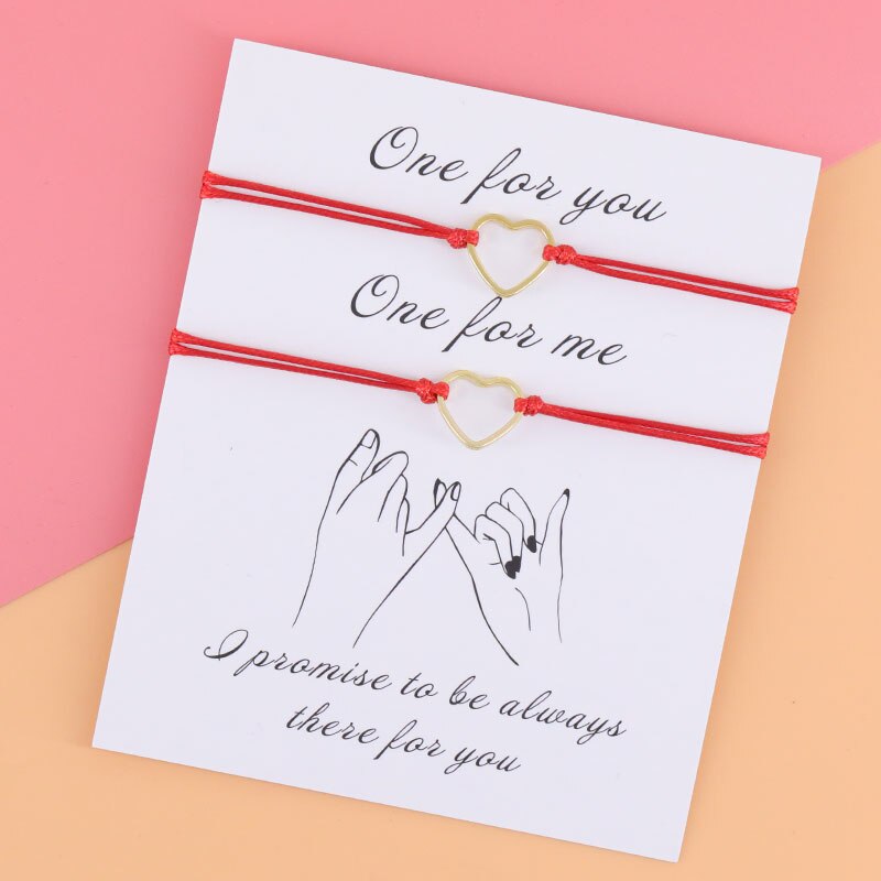 2Pcs/Set Adjustable Gold Heart Rope Bracelet Simple Gold Heart Couple Bracelet Women Men Red String for His &Her BFF: Red
