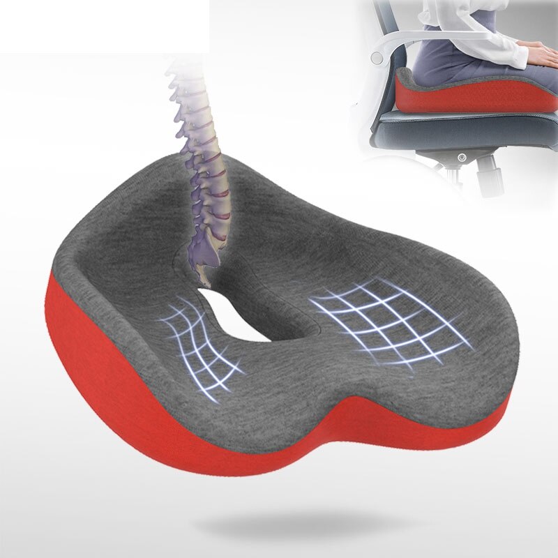 Stoel Kussen Comfort Memory Foam Seat Orthopedisch Kussen Voor Onderrug Stuitje En Ischias Pijn: Dark gray red