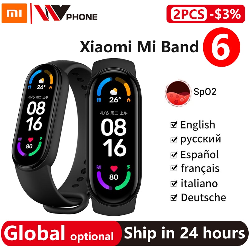 Xiaomi Mi Band 6 wersja globalna kolor AMOLED tlen krwi inteligentny zespół Fitness Traker tętno Bluetooth