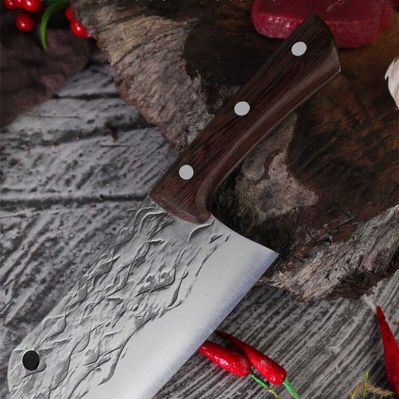 Forged Full Tang Carbon Steel Kitchen Knife Chef Chopper Butcher for Fish Bone Meat Cleaver Lightweight for Women Men