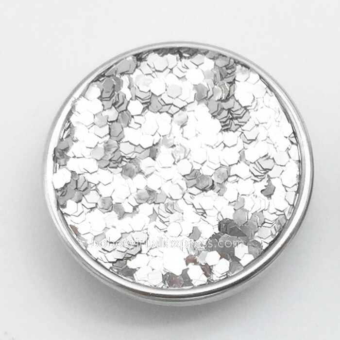 Schitterende glitter zeemeermin veelkleurige koperen armband met 20mm drukknopen, doe-het-zelf armband  mf7767: Zilver