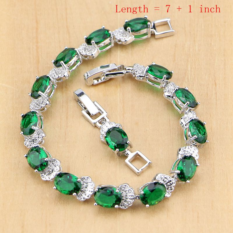 925 Sterling Silver Jewelry Green Created Emerald White Zircon Jewelry Sets Women Earrings/Pendant/Necklace/Rings/Bracelet T203