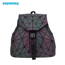 Bao-Mochila con cordón luminoso para mujer, morral diario con geometría, mochilas escolares plegables para adolescentes