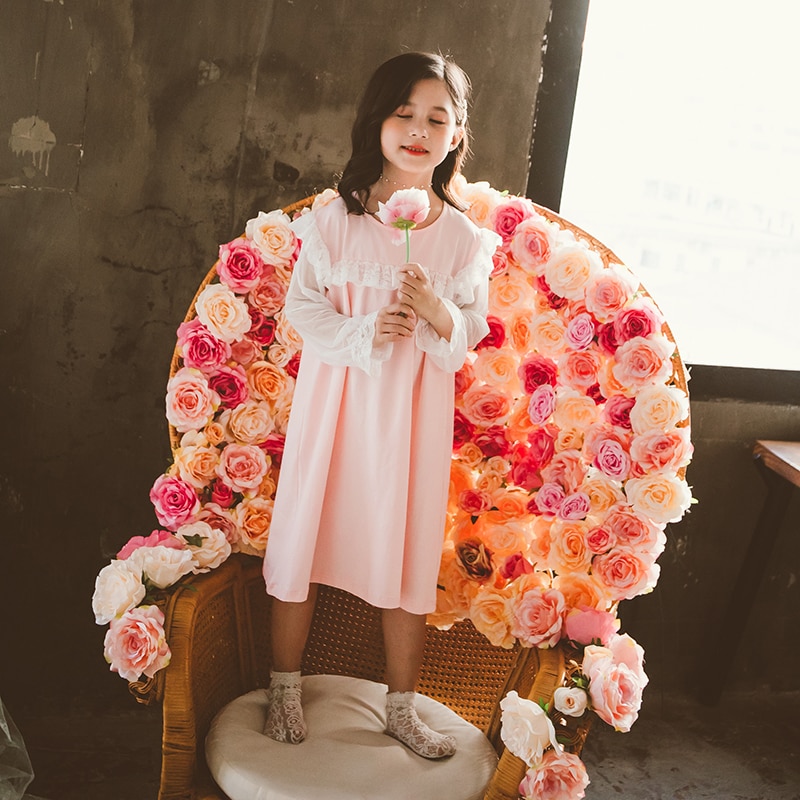 Kids Girls Nightgown Nightdress England Style Sleepwear Long Sleeves Homewear Girls' Princess Nightgowns Spring Clothes