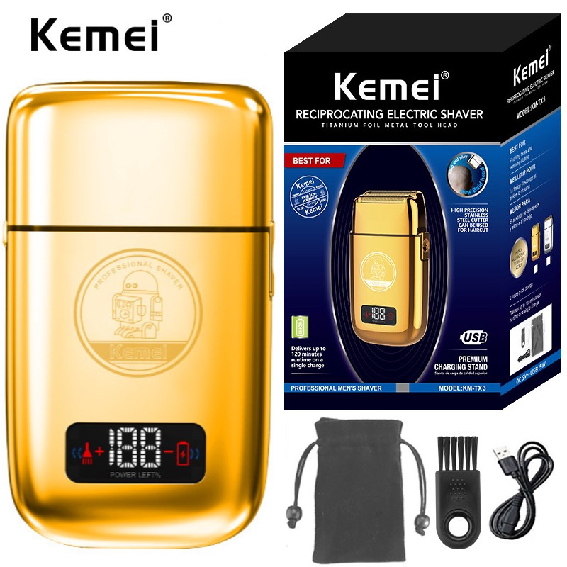 Original barber shop hair Shaver 5 speed metal shell electric Shaver rechargeable beard razor bald shaving machine: Gold with box