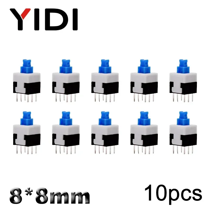 10 Uds PCB tacto Micro Mini botón de enganche encendido apagado interruptor de bloqueo automático DIP tapa de 6 pines 5,8*5,8/7*7/8*8/8,5*8,5mm: S / Azul / 380 V