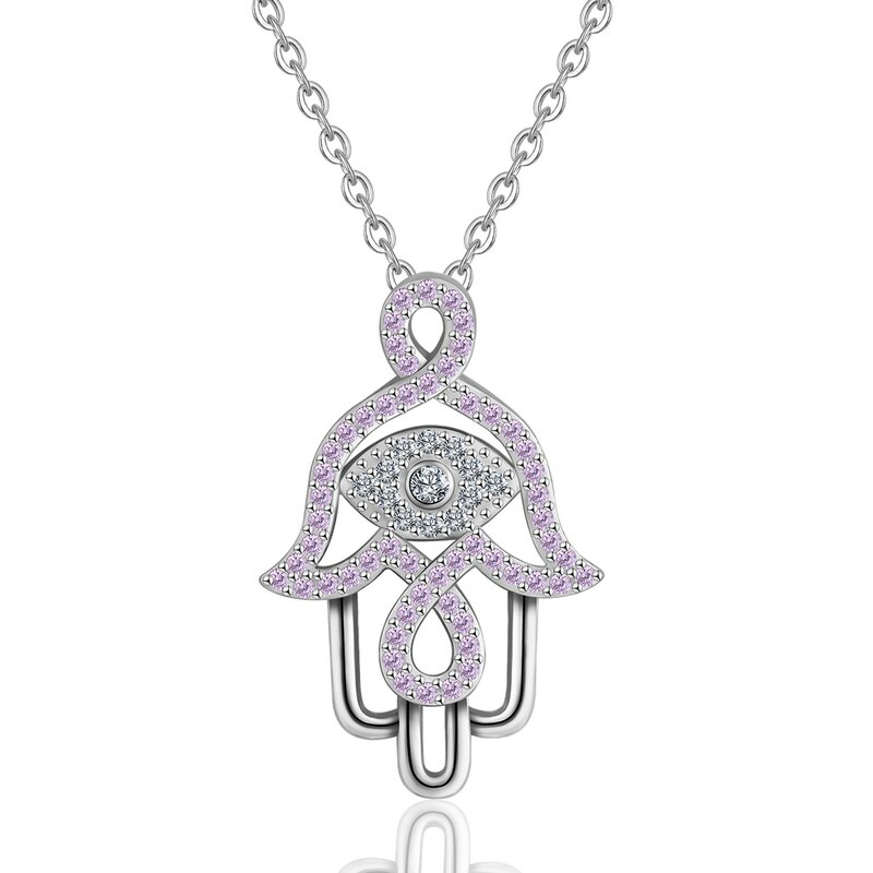 EUDORA 925 Sterling Silber bösen blick Hamsa Hand Anhänger Halskette Hand von Fatima Rosa CZ Charme Engel Anrufer Edlen Schmuck D308: mit Kette