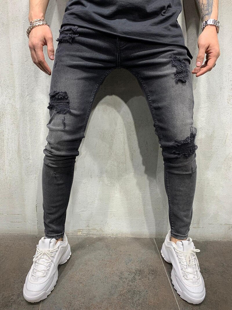 The locomotive Jeans Trousers Men Pencil pants Men's Skinny Stretch Denim Pants Distressed Ripped Freyed Slim Fit: XXXL