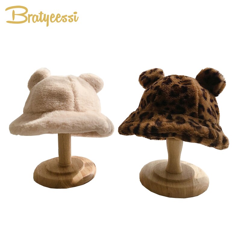Winter Baby Hat Faux Fur Kids Bucket Hats for Girls Boys with Ears Children Cap Kids Hats Caps Accessories 2-5Y