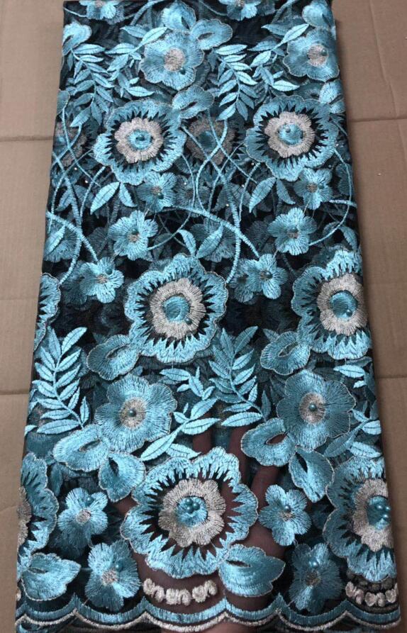 Marineblå afrikanske perler blondestof broderet nigeriansk blondestof fransk tyl blondestof til kvinder ylm 032