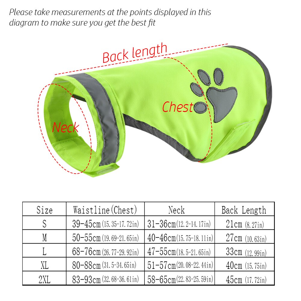 Chaleco reflectante de seguridad fluorescente para mascotas chaleco reflectante de alta visibilidad con estampado de pata de perro S/M/L/XL/2XL