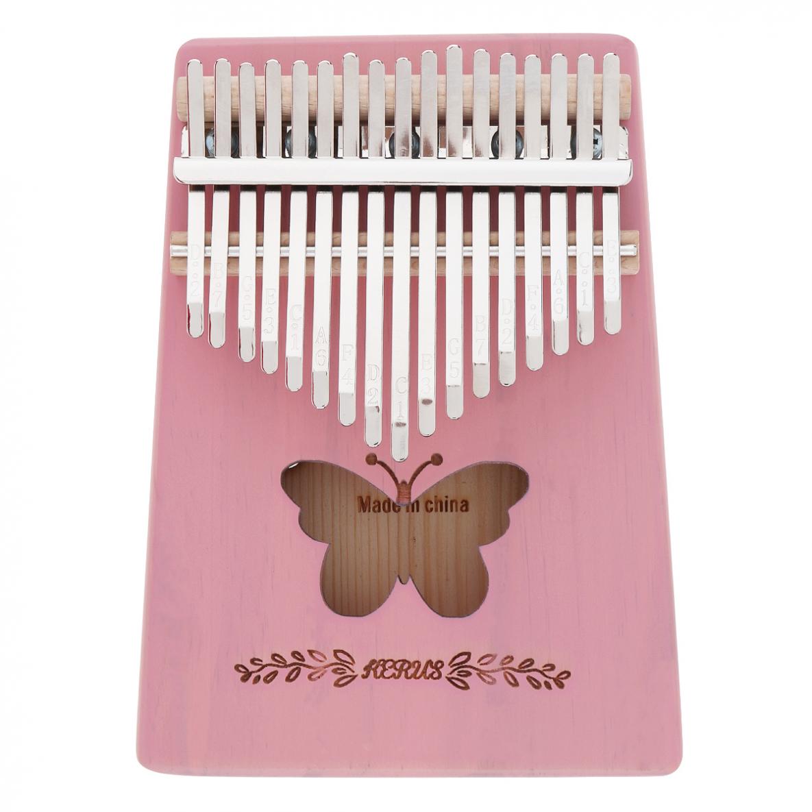 17 Key Kalimba Pink Solid Pine Wood Butterfly Sound Hole Thumb Piano Mbira Mini Keyboard Instrument for Beginner