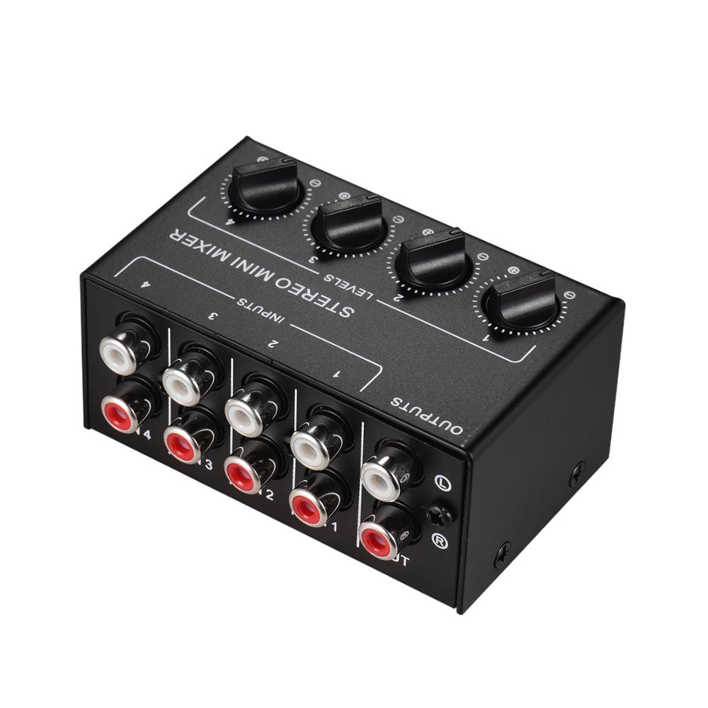 CX400 Mini Stereo Audio Mixer 4-Channel RCA Iputs Separate Volume Controls Portable Mixer Stereo Dispenser for Live and Studio