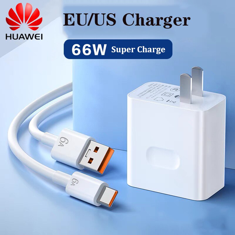 Huawei Supercharge Nova9 Pro P50 66W Quick Charger 10V/4A Eu/Us Adapter 6A Type-C Kabel Voor Mate40 Rs Honor 60 50 Se V40 Laptop