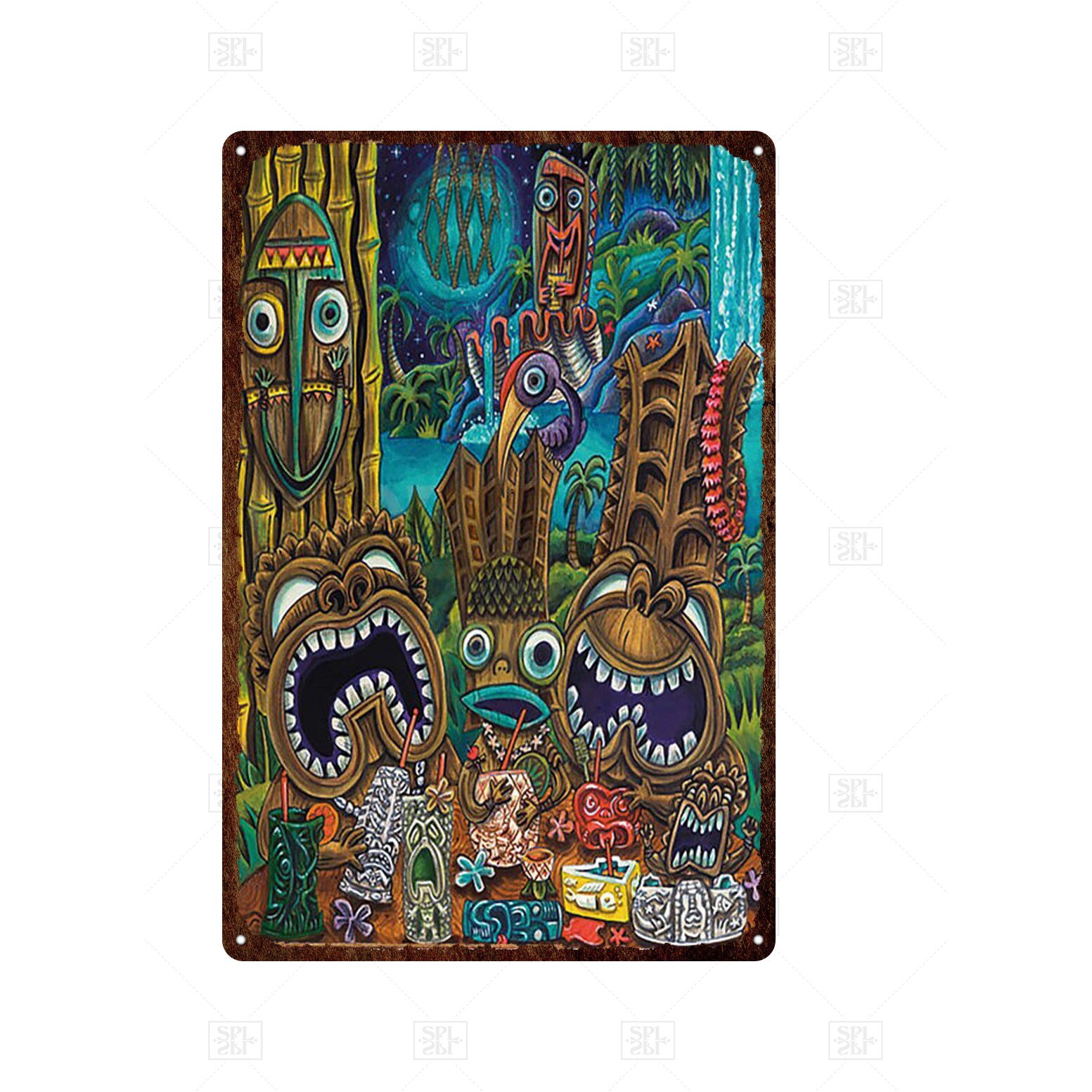 Tiki Bar Wall Decor Metal Sign Plaque Metal Summer Tiki Sign Metal Plate for Tiki Bar Beach Bar Decorative Iron Painting: TH0449