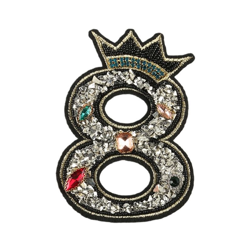 Parche de número 0-9, corona con cuentas de diamantes de imitación para coser/planchar en aplique, insignia, decoración DIY